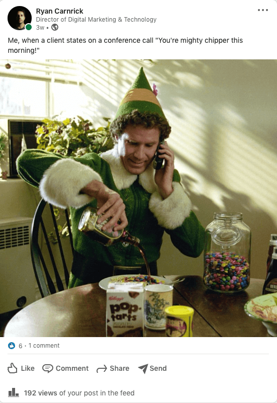LinkedIn client says i'm chipper on conference call