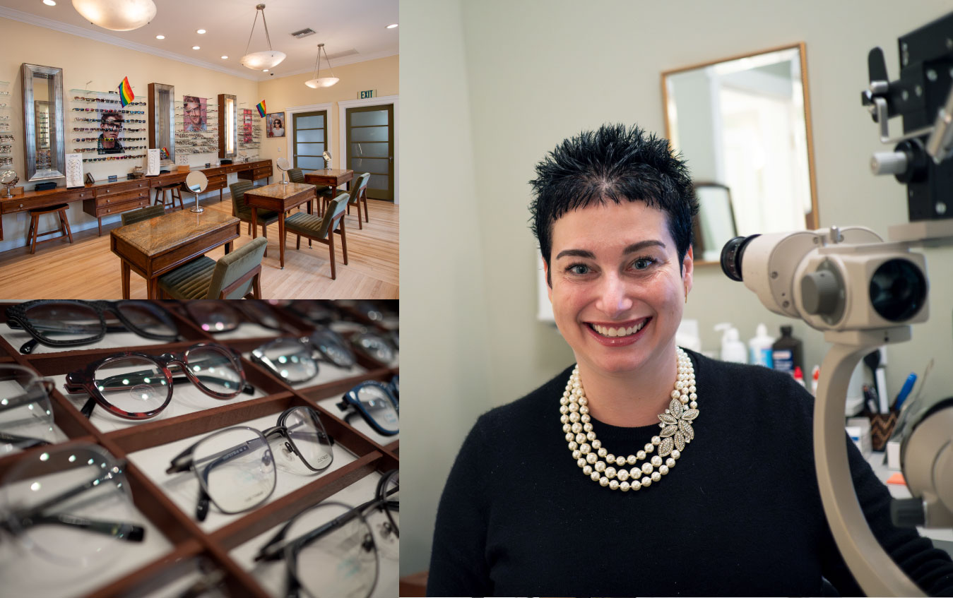 showroom with glasses and tonya watson behind eye machine